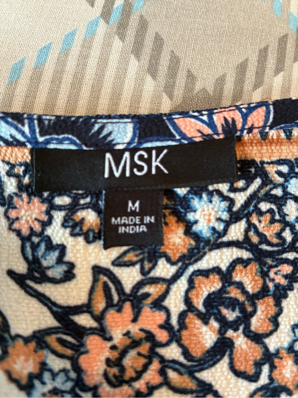 MSK Cottage-core Boho Floral Long-Sleeve V-Neck Dress w/ crochet inserts - Picture 6 of 8